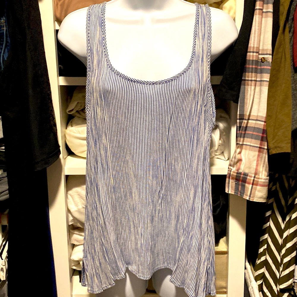 Navy and white pinstripes. Brand Daytrip. Size large